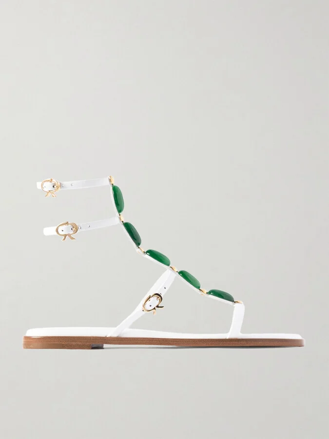 Gianvito Rossi - Shanti Embellished Leather Sandals - White