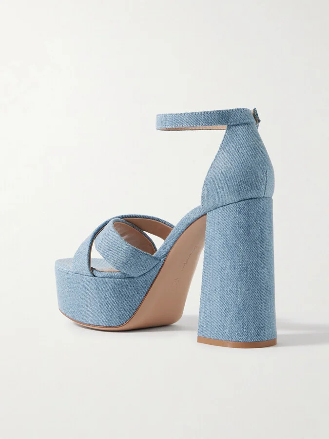 Gianvito Rossi - Sheridan 110 Denim Platform Sandals - Blue - Image 3