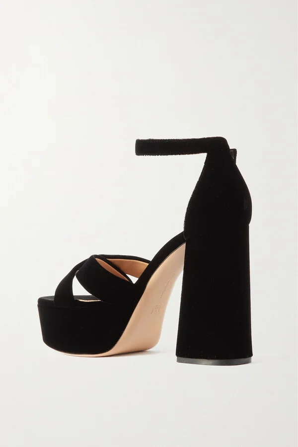 Gianvito Rossi - Sheridan 110 Velvet Platform Sandals - Black - Image 3