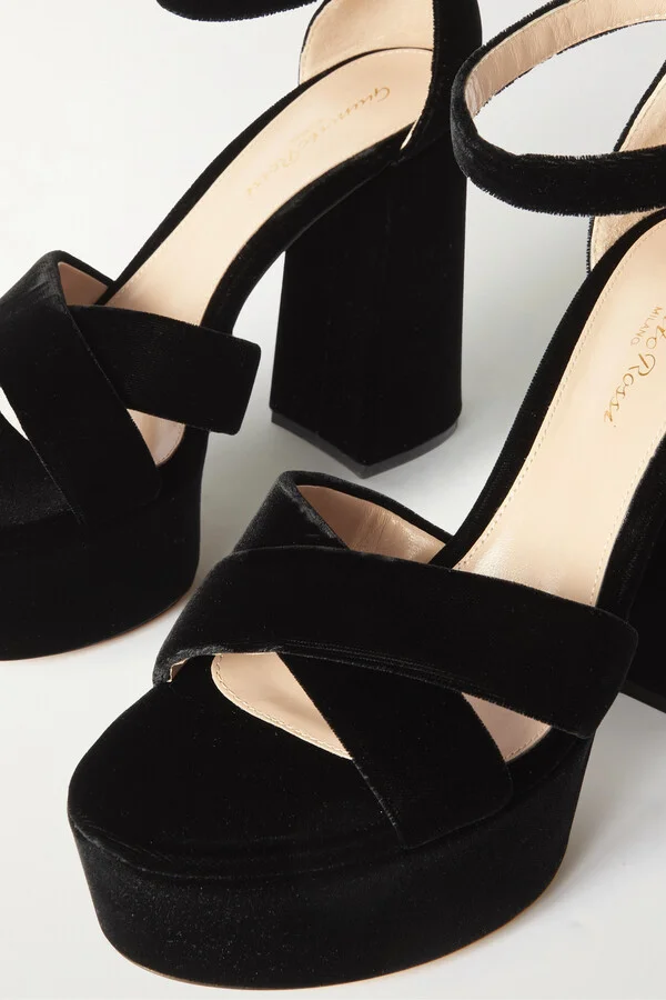Gianvito Rossi - Sheridan 110 Velvet Platform Sandals - Black - Image 4