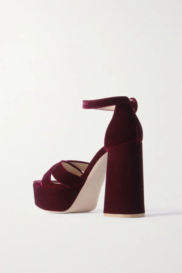 Gianvito Rossi - Sheridan 110 Velvet Platform Sandals - Burgundy - Image 3