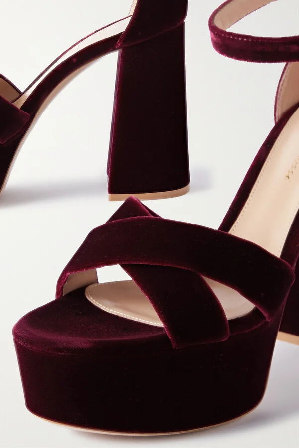 Gianvito Rossi - Sheridan 110 Velvet Platform Sandals - Burgundy - Image 4