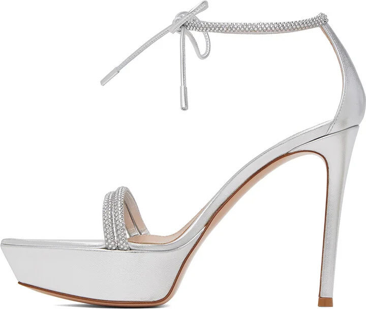 Gianvito Rossi Silver Burma Heeled Sandals - Image 3