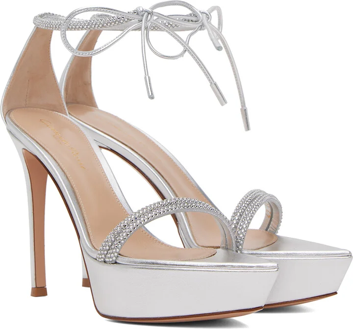 Gianvito Rossi Silver Burma Heeled Sandals - Image 4