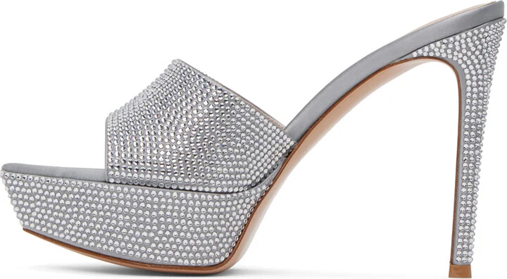 Gianvito Rossi Silver Crystal Tracey Heeled Sandals - Image 3