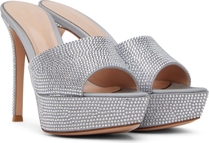 Gianvito Rossi Silver Crystal Tracey Heeled Sandals - Image 4