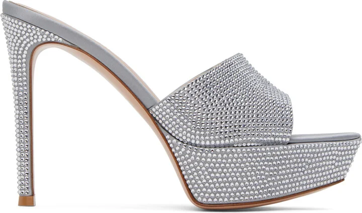 Gianvito Rossi Silver Crystal Tracey Heeled Sandals