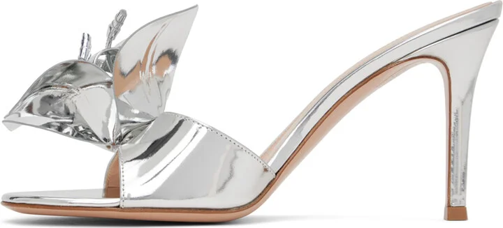 Gianvito Rossi Silver Flower Heeled Sandals - Image 3