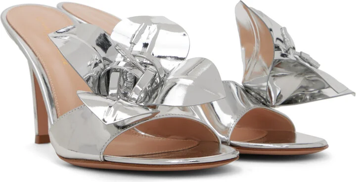 Gianvito Rossi Silver Flower Heeled Sandals - Image 4