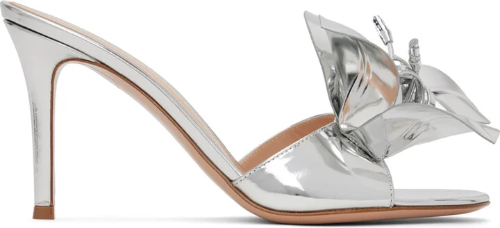 Gianvito Rossi Silver Flower Heeled Sandals