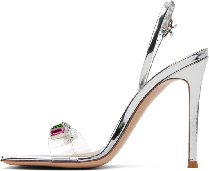 Gianvito Rossi Silver Ribbon Candy Heeled Sandals - Image 3