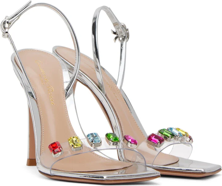 Gianvito Rossi Silver Ribbon Candy Heeled Sandals - Image 4