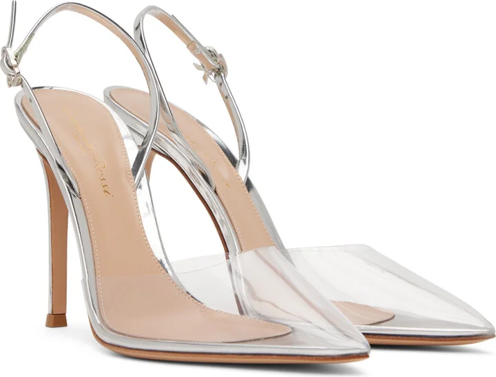 Gianvito Rossi Silver Ribbon D'Orsay 105 Heels - Image 4