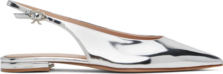 Gianvito Rossi Silver Robbie Sling 05 Ballerina Flats