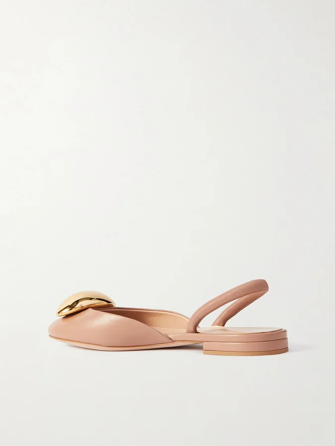 Gianvito Rossi - Sphera Embellished Leather Slingback Flats - Neutrals - Image 3