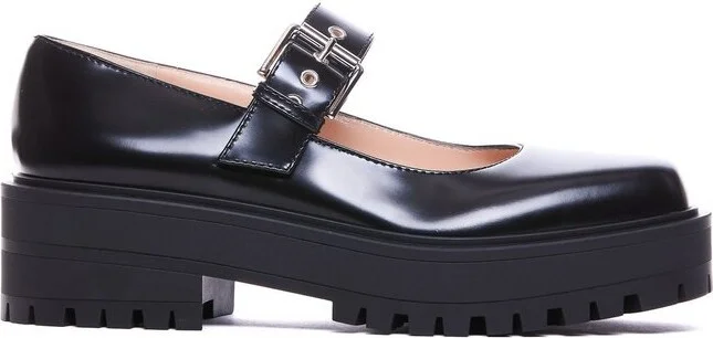 Gianvito Rossi Square Toe Buckled Flat Shoes