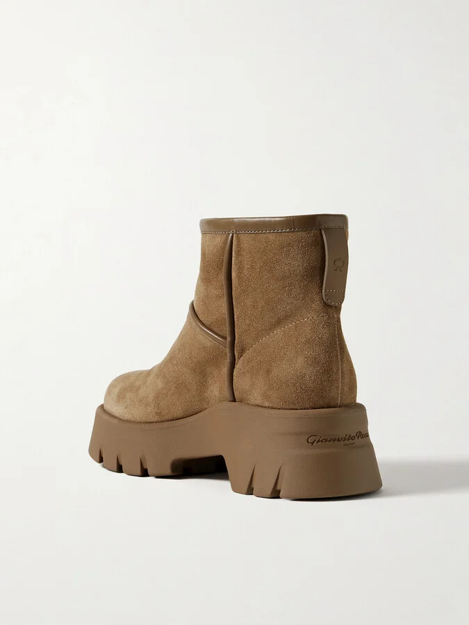 Gianvito Rossi - Stormy 50 Shearling-lined Leather-trimmed Suede Ankle Boots - Brown - Image 3