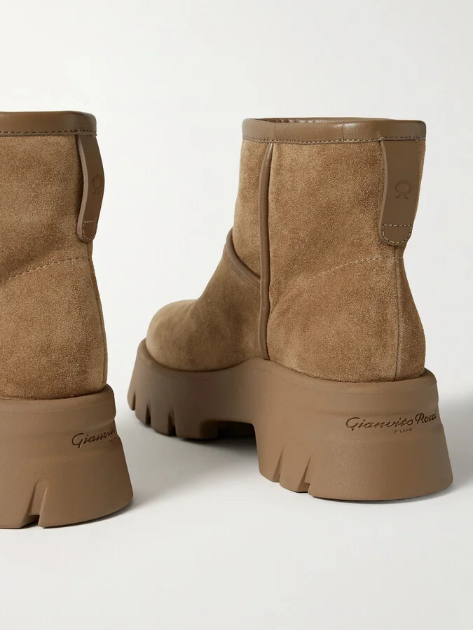 Gianvito Rossi - Stormy 50 Shearling-lined Leather-trimmed Suede Ankle Boots - Brown - Image 4