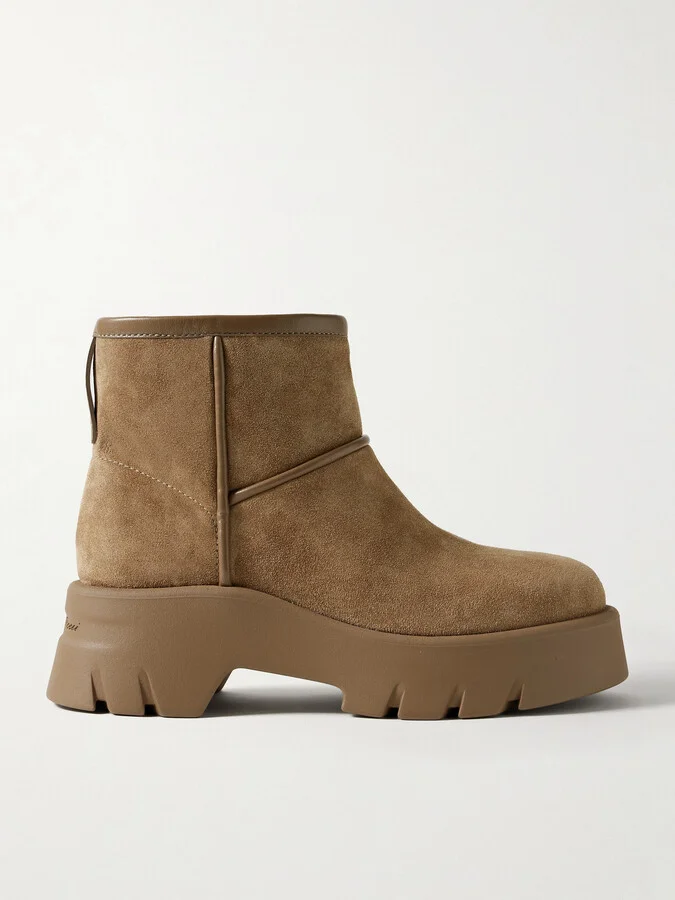 Gianvito Rossi - Stormy 50 Shearling-lined Leather-trimmed Suede Ankle Boots - Brown