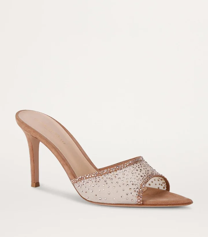 Gianvito Rossi Suede Embellished Rania Mules 85 - Image 3