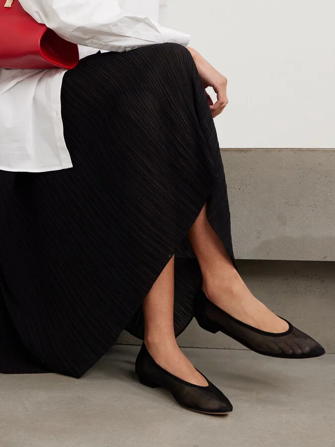 Gianvito Rossi - Suede-trimmed Mesh Point-toe Flats - Black - Image 2