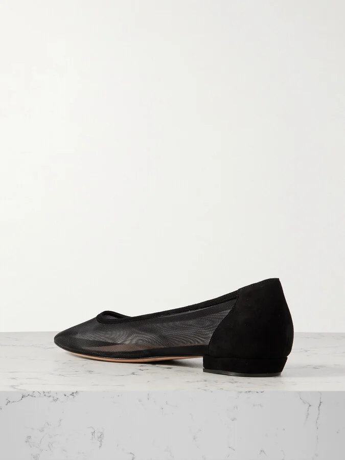 Gianvito Rossi - Suede-trimmed Mesh Point-toe Flats - Black - Image 3