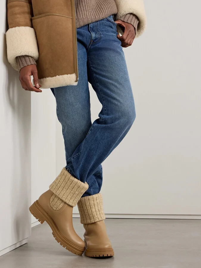 Gianvito Rossi - Tenney Leather And Ribbed-knit Chelsea Boots - Brown - Image 2