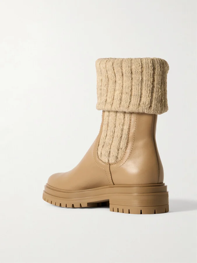 Gianvito Rossi - Tenney Leather And Ribbed-knit Chelsea Boots - Brown - Image 3