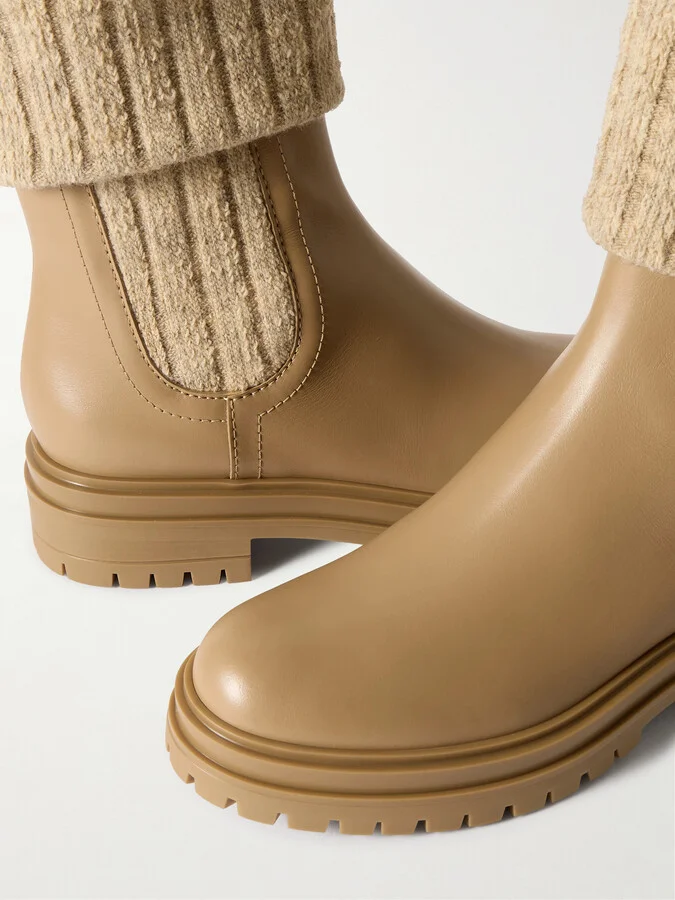 Gianvito Rossi - Tenney Leather And Ribbed-knit Chelsea Boots - Brown - Image 4