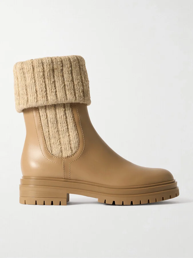 Gianvito Rossi - Tenney Leather And Ribbed-knit Chelsea Boots - Brown