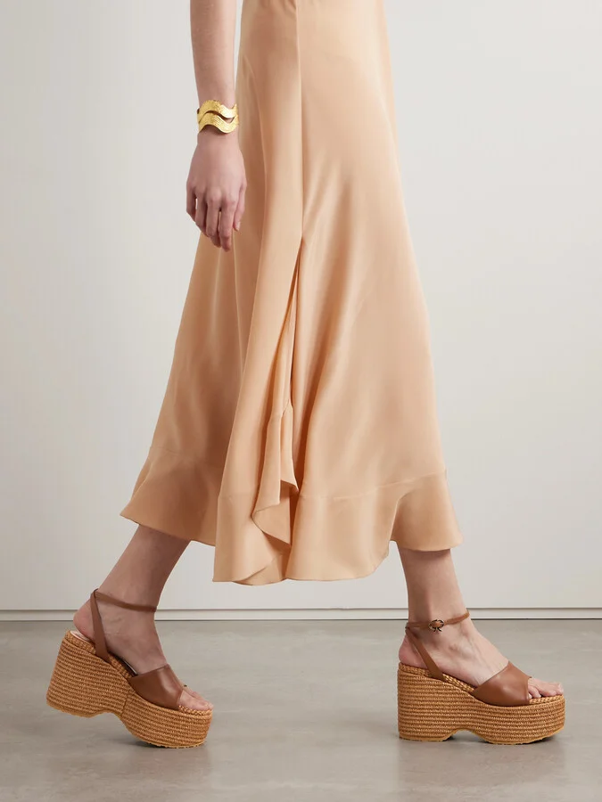 Gianvito Rossi - Thalia 100 Leather Platform Wedge Sandals - Brown - Image 2