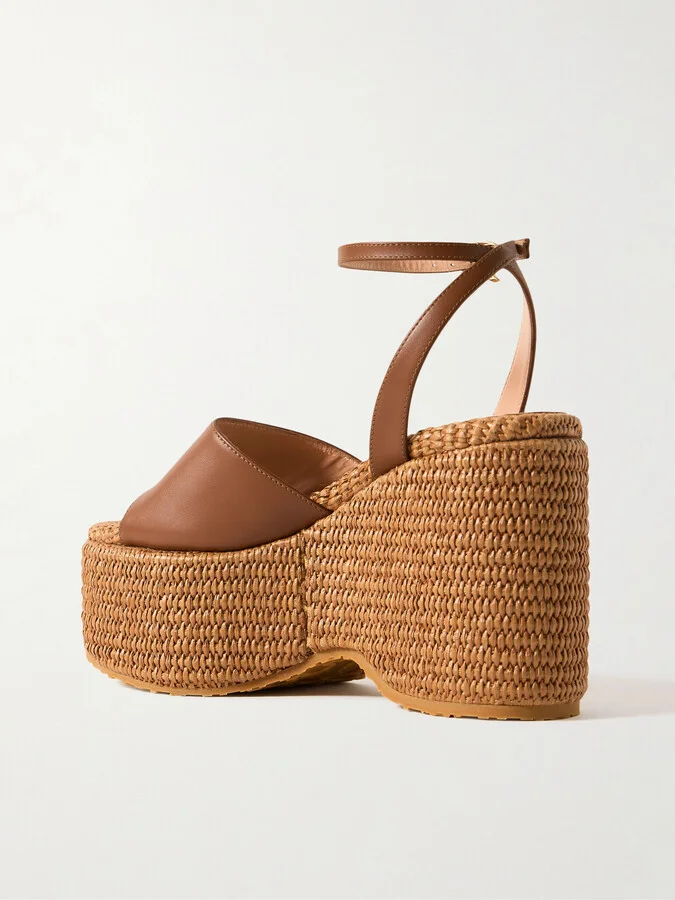 Gianvito Rossi - Thalia 100 Leather Platform Wedge Sandals - Brown - Image 3