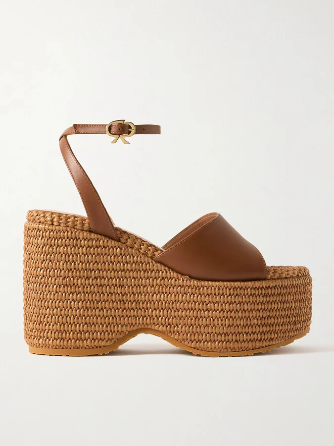 Gianvito Rossi - Thalia 100 Leather Platform Wedge Sandals - Brown