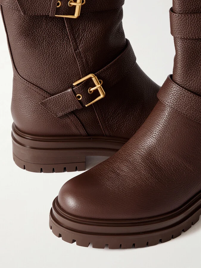 Gianvito Rossi - Thiago Flair Buckled Textured-leather Boots - Brown - Image 4