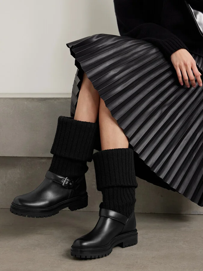 Gianvito Rossi - Thurso Buckled Leather And Ribbed-knit Ankle Boots - Black - Image 2