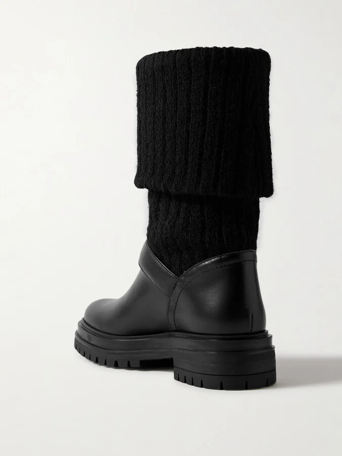 Gianvito Rossi - Thurso Buckled Leather And Ribbed-knit Ankle Boots - Black - Image 3