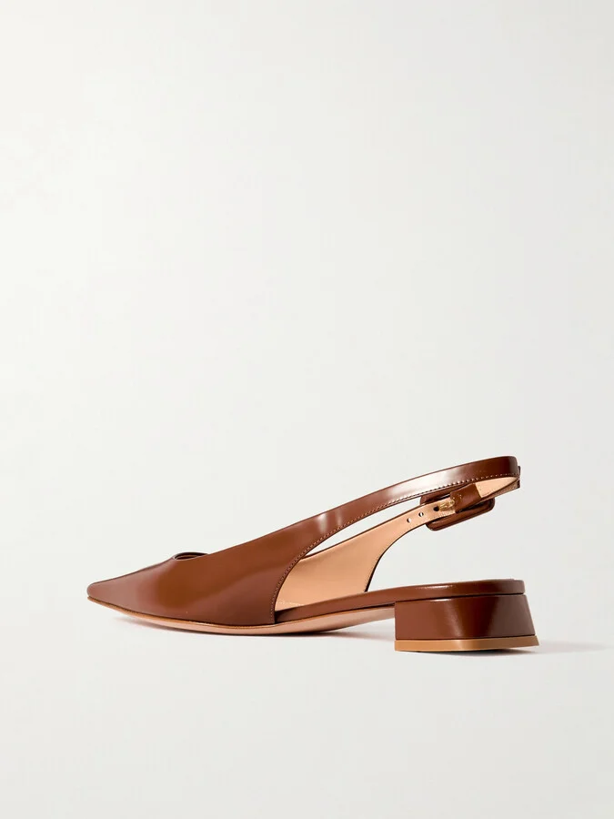 Gianvito Rossi - Tokio 20 Glossed-leather Slingback Flats - Brown - Image 3