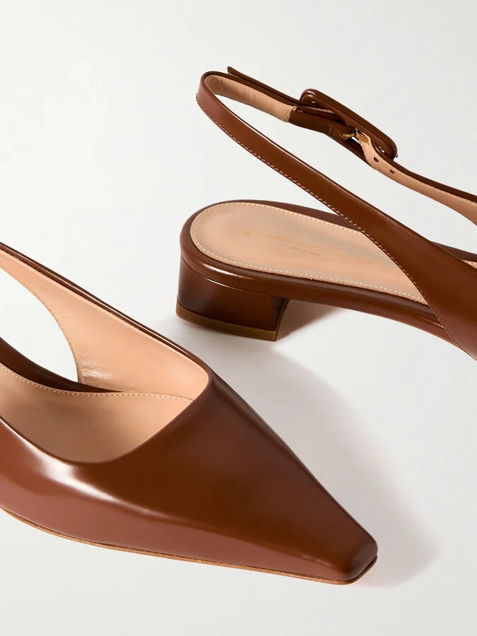 Gianvito Rossi - Tokio 20 Glossed-leather Slingback Flats - Brown - Image 4