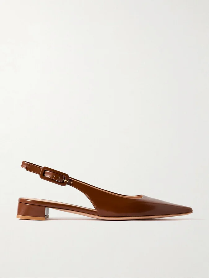 Gianvito Rossi - Tokio 20 Glossed-leather Slingback Flats - Brown
