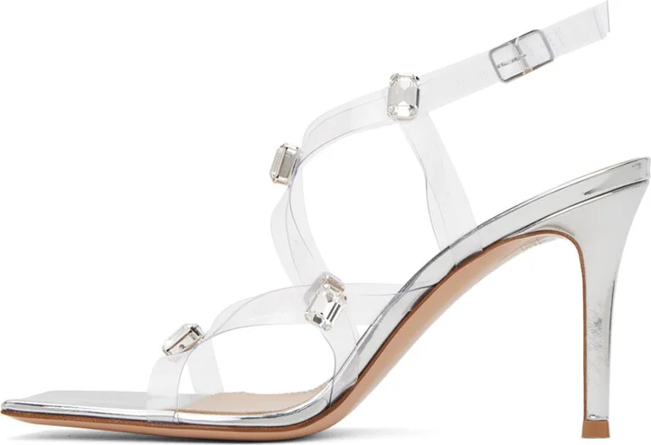 Gianvito Rossi Transparent & Silver Crystal Fever Heeled Sandals - Image 3