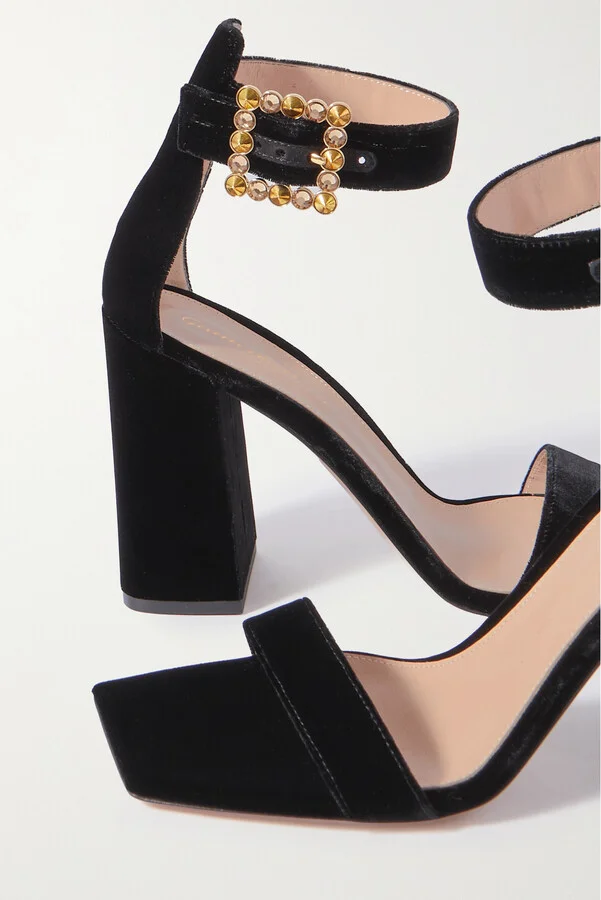 Gianvito Rossi - Velluto 95 Crystal-embellished Velvet Sandals - Black - Image 4