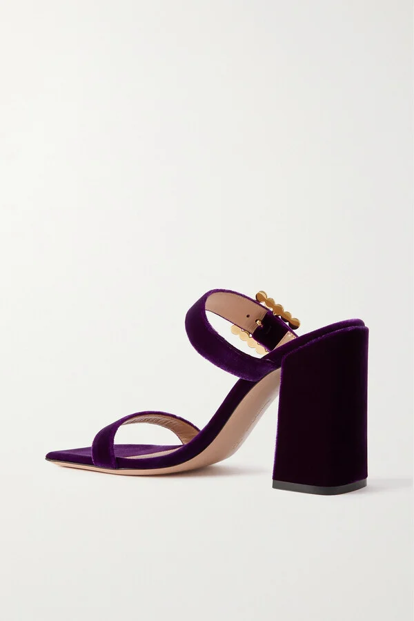 Gianvito Rossi - Velluto 95 Crystal-embellished Velvet Sandals - Purple - Image 3