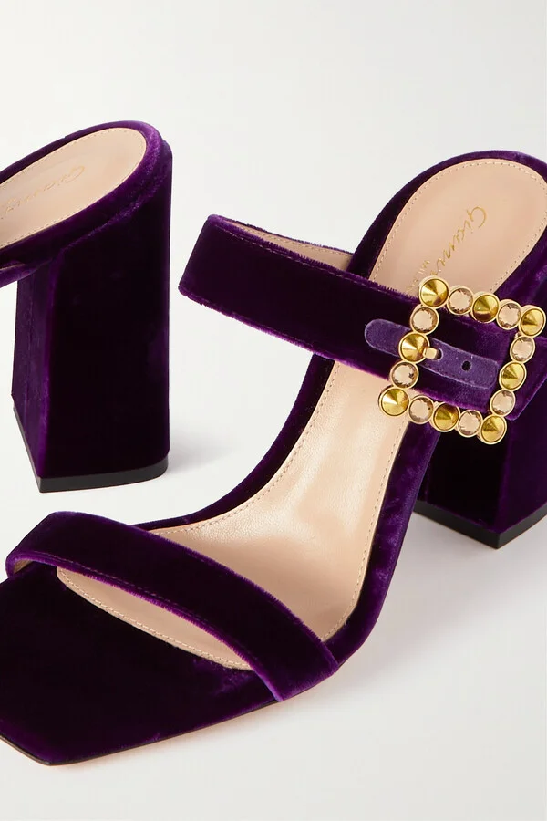 Gianvito Rossi - Velluto 95 Crystal-embellished Velvet Sandals - Purple - Image 4