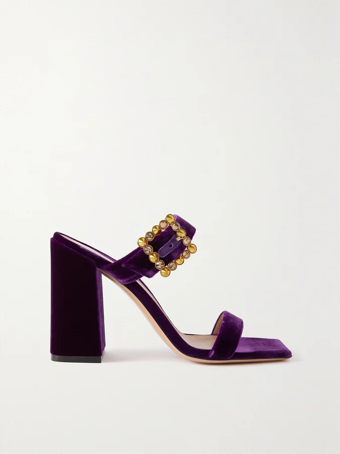 Gianvito Rossi - Velluto 95 Crystal-embellished Velvet Sandals - Purple