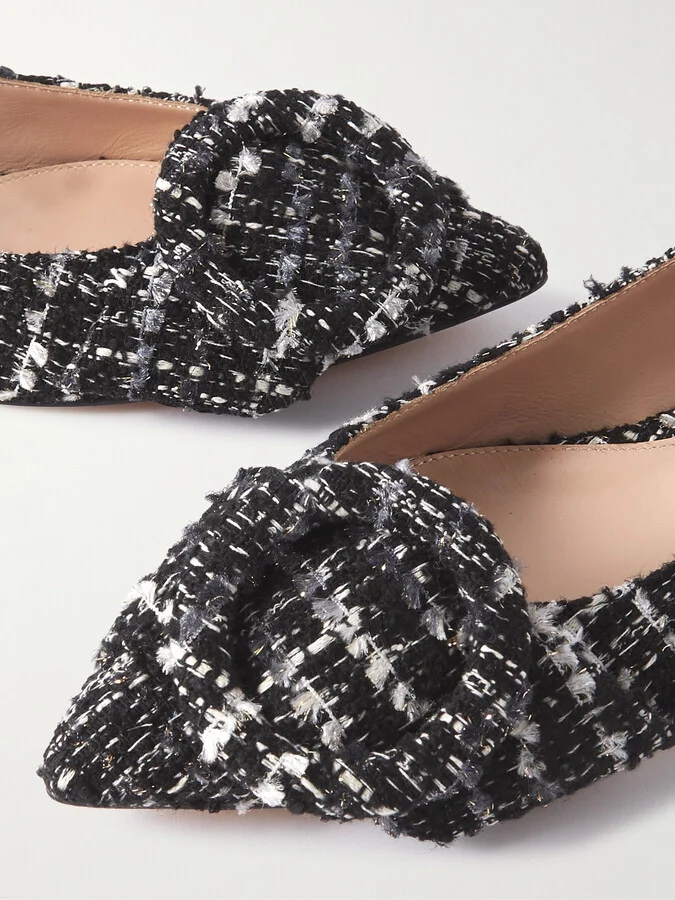 Gianvito Rossi - Venezia Bouclé-tweed Point-toe Flats - Black - Image 4