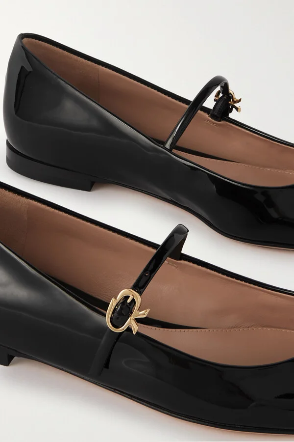 Gianvito Rossi - Vernice Patent-leather Mary Jane Point-toe Flats - Black - Image 4
