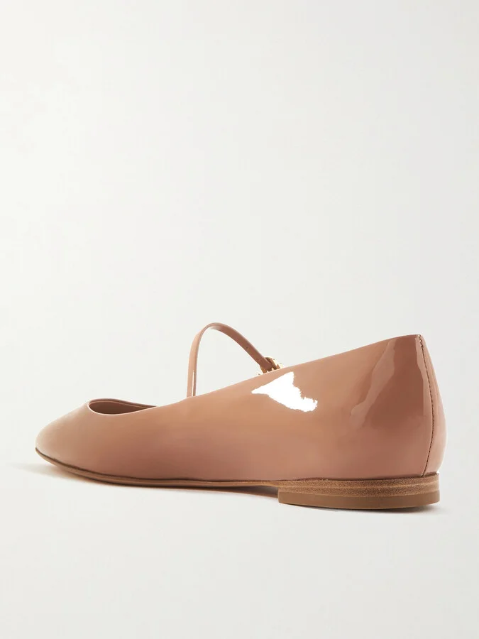 Gianvito Rossi - Vernice Patent-leather Mary Jane Point-toe Flats - Neutrals - Image 3