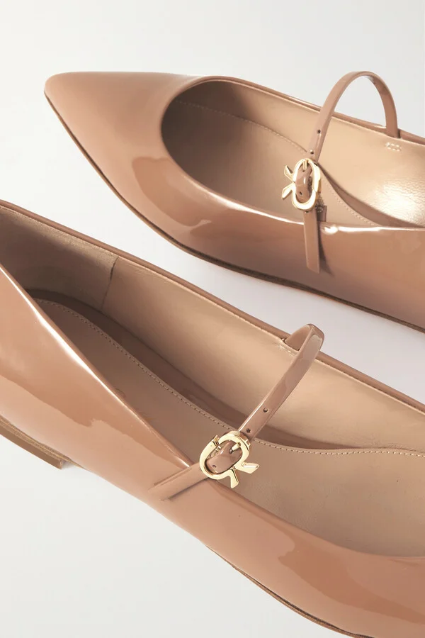 Gianvito Rossi - Vernice Patent-leather Mary Jane Point-toe Flats - Neutrals - Image 4