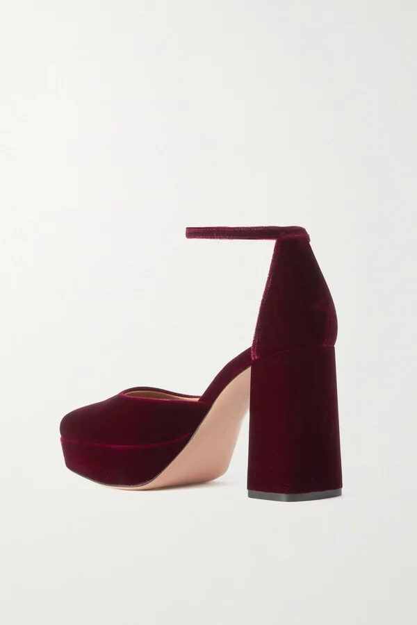 Gianvito Rossi - Vian 100 Velvet Platform Pumps - Burgundy - Image 3