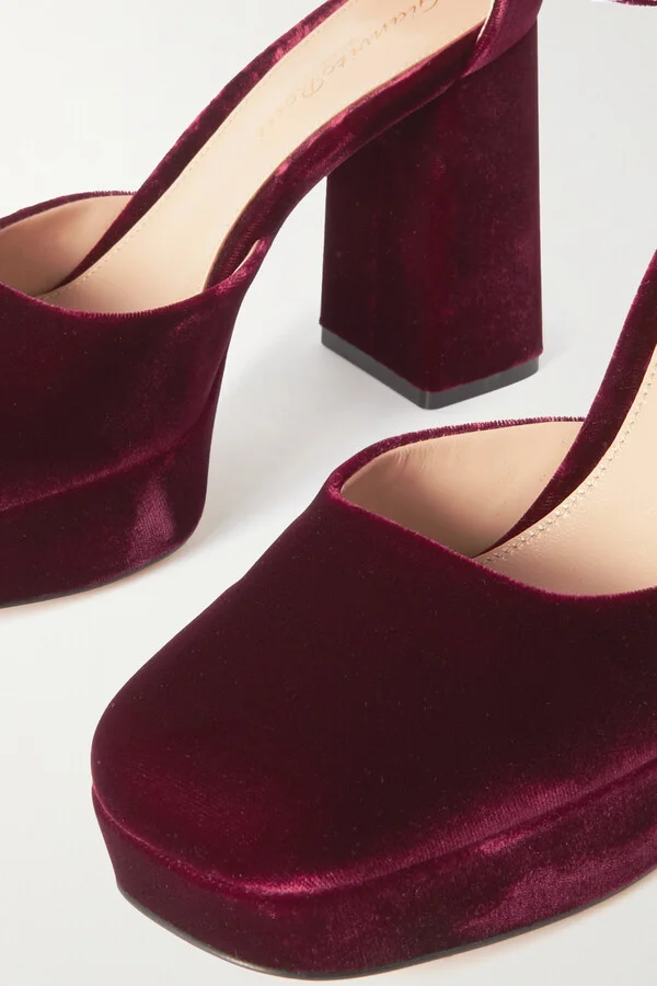 Gianvito Rossi - Vian 100 Velvet Platform Pumps - Burgundy - Image 4